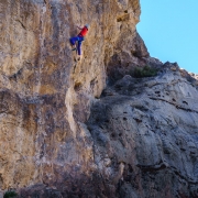 Dana making another redpoint burn on Sunset Lanes (5.11d)