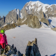 On the summit of the Aiguille de Marbrees.  Mont Blanc in the background.
