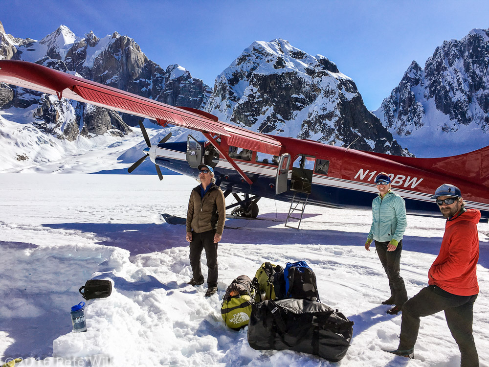 We called for a pick up about a week early. Paul was early on pick up day and helped save us a long walk to the plane by landing basically in our camp. The left wing tip is overhanging our camp. Friends and super-couple Kim and Andy headed out with us.