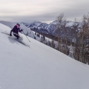 Carly making some fresh turns in some great powder.