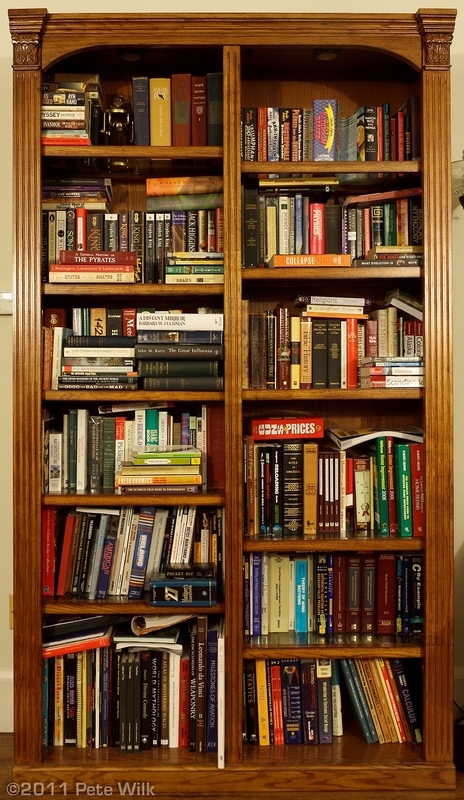 Not my bookcase, my roommate's.  There's a lot of range in those shelves.