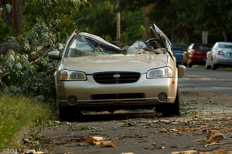 Car a few blocks from house that a tree fell on.