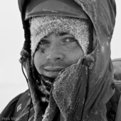 Chris showing off the battle wound under his eye after topping out on Damnation Gully.