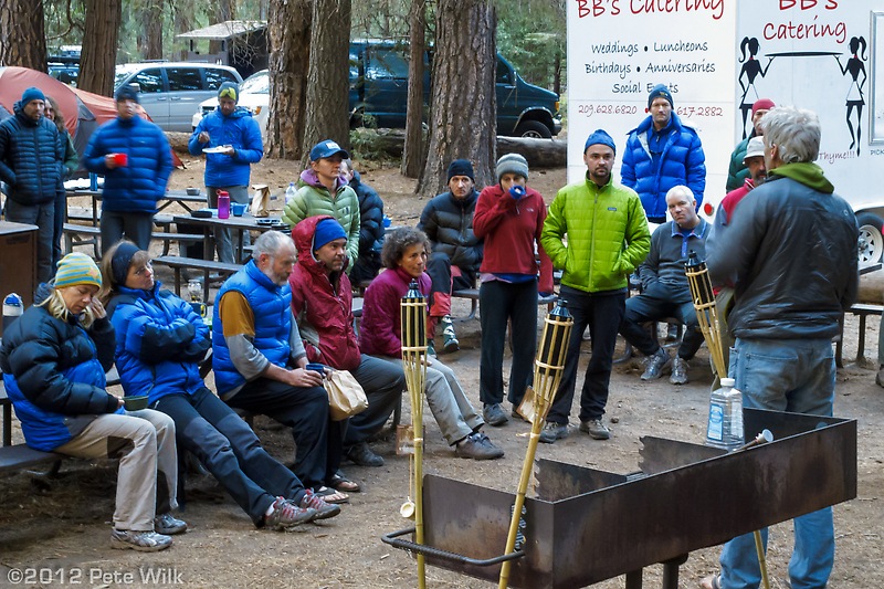 Climber's assembling for the day's announcements.