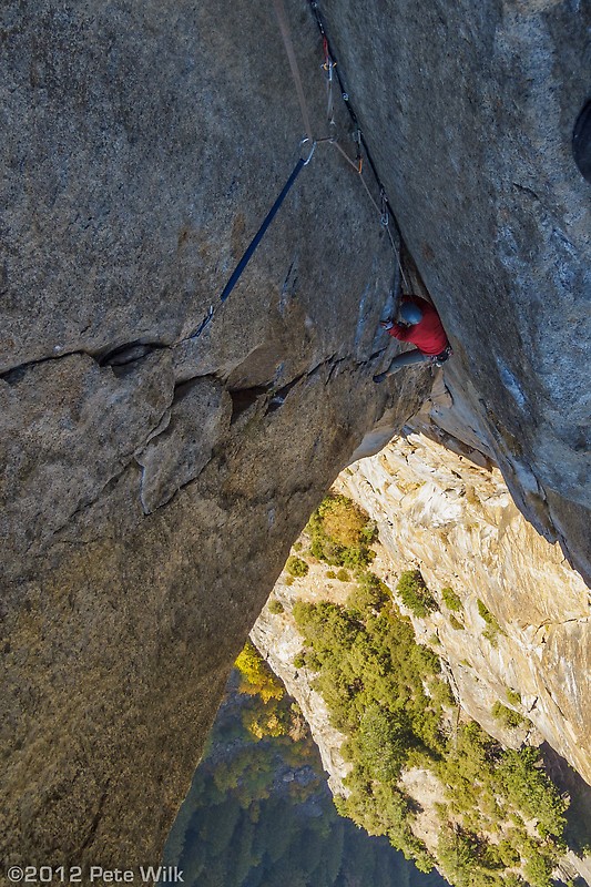 The flaring chimney crack on the Northeast Buttress of Higher Cathedral (5.9)