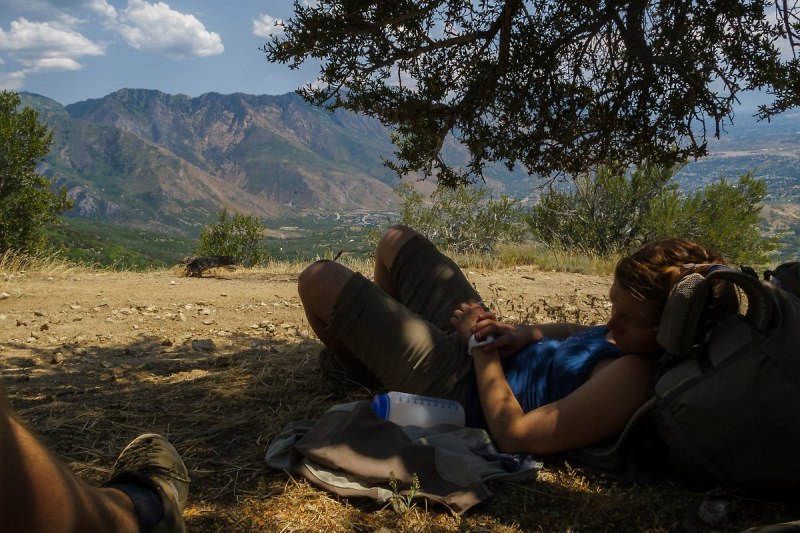We were tired and hot on the decent.  Here we had just finished the Jacob's Ladder section of the trail, the steepest and most grueling.  Shade is a rare find on this section.