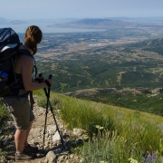 Carly enjoying the view and taking a breather on our approach to Lone Peak.