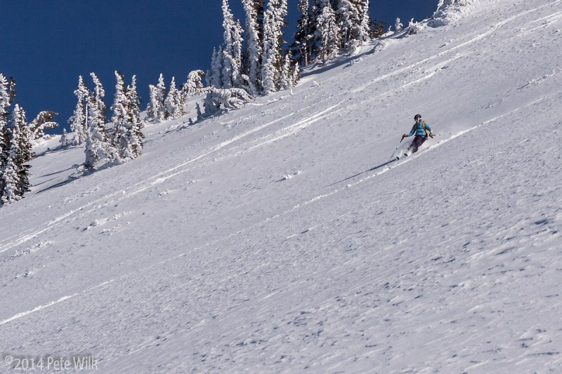 Cruising some sweet turns.  A little bit of sun crust in spots, but overall a great run.