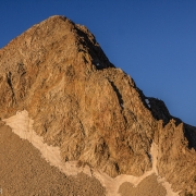 The choss pile that is Pfeifferhorn.  The North Ridge follows the ridgeline from lower right to the summit.