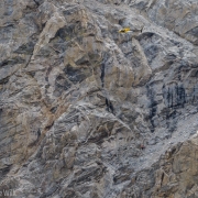 On the way down we heard some massive rockfall over on the northwest side of the Middle Teton.  About 45 minutes later we heard a rescue chopper.  While the rockfall was unrelated there was a climber injured on the other side of the mountain and was short-hauled out.  You can see them about 200 feet below the chopper.