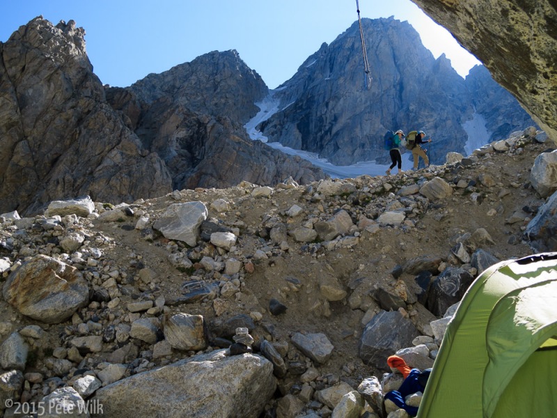 Our sweet, though highly visible spot on the apprach trail to the Lower Saddle.