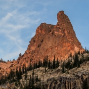 The Finger basking in the warm glow of sunrise.  Our route is out of view on the NE face, which is the right skyline.