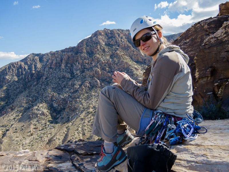 \"Summit\" of Diet Delight (5.9).  There wasn\'t really a summit, but this nice flat rock was close.