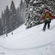 Carly kaing tracks down our first ski of the season at Tom\'s Hill.