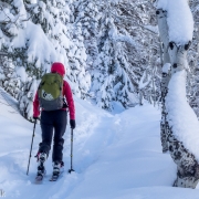 Carly treking out to Red Pine on the day after Christmas.