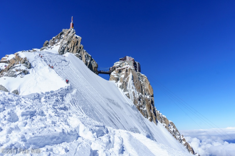 Looking back up the ridge towards the Midi station.  The cables and bridge are seen on the right and center, respectively.