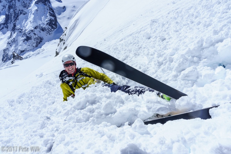 Adam getting caught in his own sluff.  The snow was good, but getting heavy.