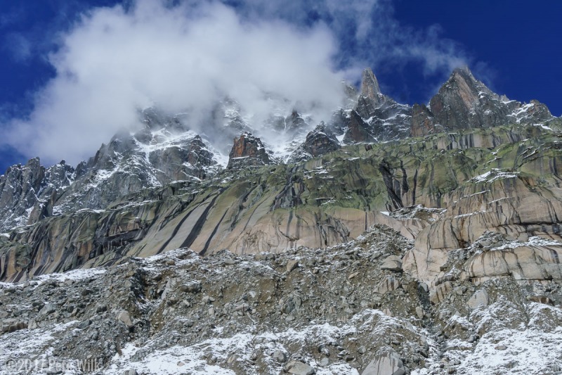 Looking up about 4000' to the tops of the mountains from the Mer de Glace.