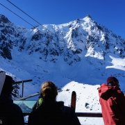 From the mid-station at Aiguille du Plan.  The next sement of the telepherique goes without any intermediate supports.  The cable is fully suspended until the tip top that you see here.