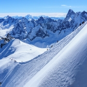 Looking down the east ridge out of the Aiguille du Midi.  From the gate that enters this ridge you can more or less slip and fall and end up in Chamonix.