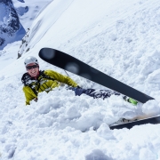 Adam getting caught in his own sluff.  The snow was good, but getting heavy.