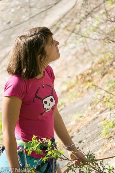 Aude belaying at another cragging day.