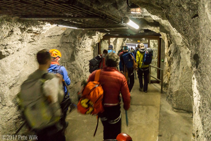 Once at the top of the telepherique theres a rock tunnel before getting onto the bridge.