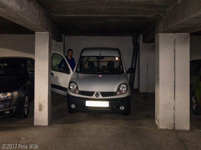 The Kangoo in the parking garage. I\'m glad the van wasn\'t any bigger.