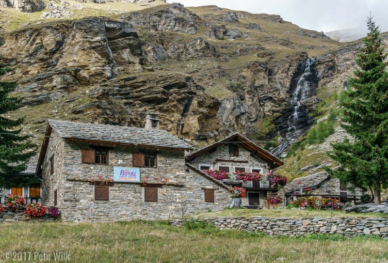 Beautiful house along the road.  Many of the houses in the area had this style of stone roof.  I bet that waterfall ices up nicely in the winter.