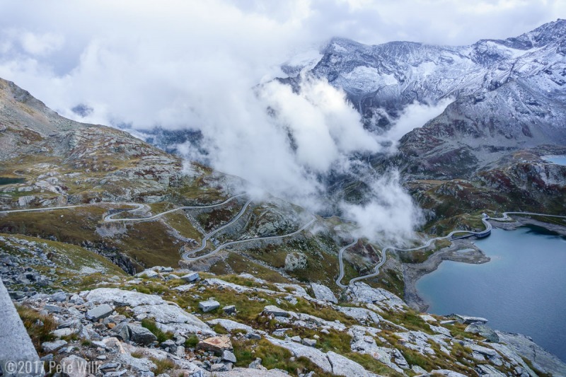 One more of the road and alpine landscape.  These clouds were coming up the valley and forming.