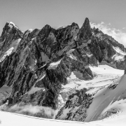 Looking towards the Dent du Geant.  The stark contrast between the rock and snow is one of the reasons I love the mountains.  You\'d be hard pressed to find a more stunning example than in Chamonix.