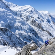 Carly early on the Arete des Cosmiques.  Compared to the spring when I did it there was very little snow in the beginning.