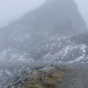 After our single pitch before the rain we hiked up to the top of Brevent in the clouds and rain.