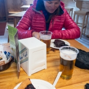 Beers and pie before we even get off the mountain in the Torino \"Hut\".