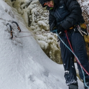 Chris gearing up to lead some steep ice.