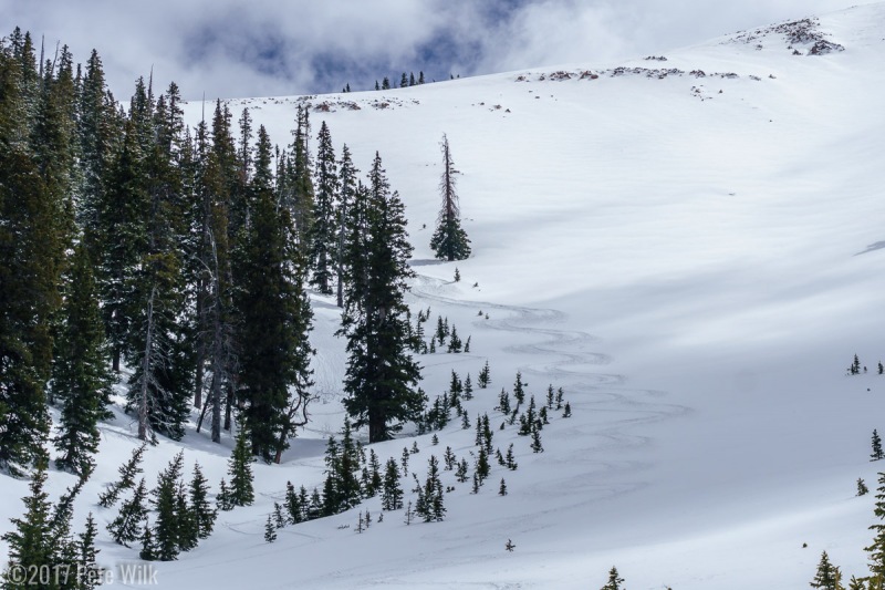 Admiring our less than perfect tracks.  Not quite spooned and not center punching the run.