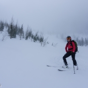 About 90 seconds after taking the photo of our tracks in the sun it completely socked in.