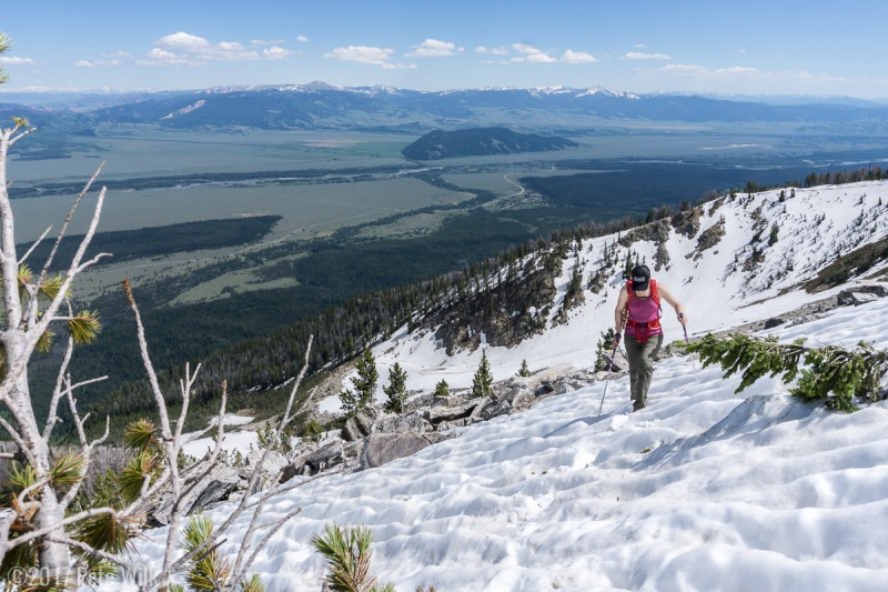 Carly slogging up the snow before we put on crampons.
