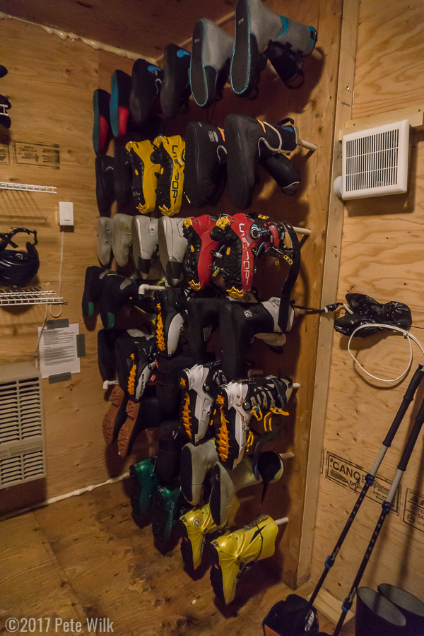 The cabin, depsite being in its first season of operation, was quite plush. Here's the boot drying rig.