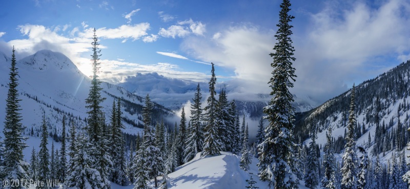 A view looking from the top of the First Moraine. This is approximately the view from the lodge except this one is 1000\' higher.