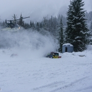 Helicopter landing for our first of four flights to the lodge.