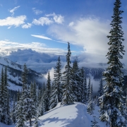 A view looking from the top of the First Moraine. This is approximately the view from the lodge except this one is 1000\' higher.