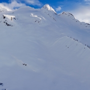 A look up at the glacier and some of the huge runs which we weren't able to do because of the snow and visibility conditions.