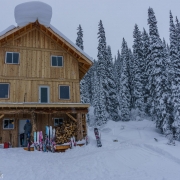 View of the lodge from the landing pad. Note the huge roof cornice which thankfully did not drop while we were there.