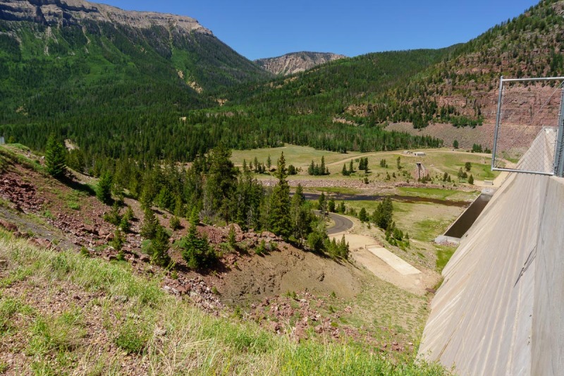Looking on the lower side of the dam.  The road we take next goes up the valley in the center of the photo.