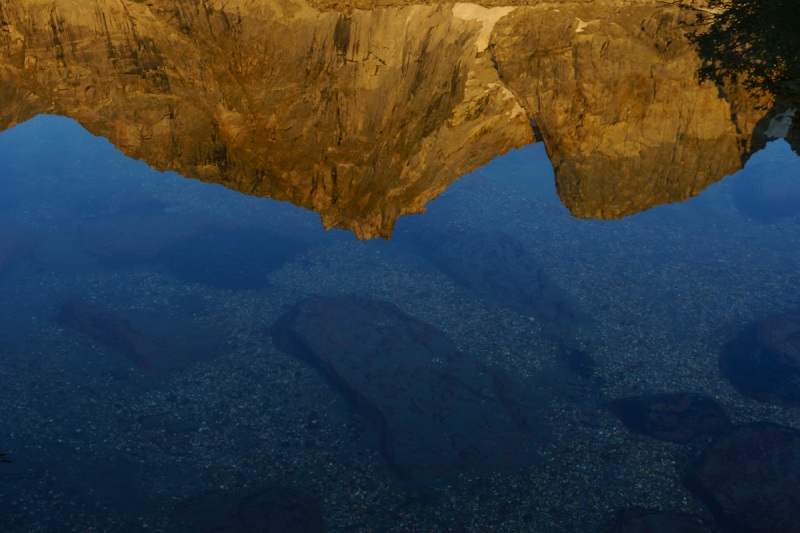 Reflections of water and mountains.