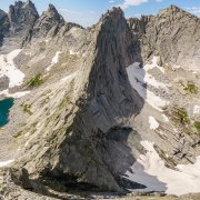 The spine of Wolf\'s Head from Pingora.  The climb we did on it follows the ridgeline all the way up.