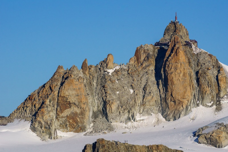 View of the massive rockfall on the Cosmiques Arete.  Hopefully the route will be back in condition next year.