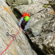 Matt heading up the later crux pitch.  It was quite good.