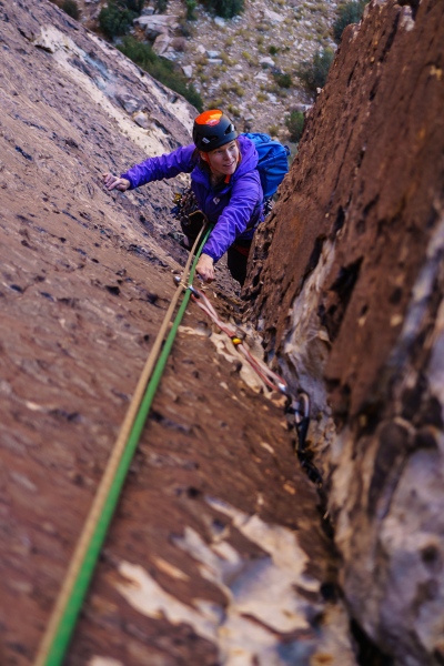 Carly coming up the very fun corner on Lotta Balls (5.8).